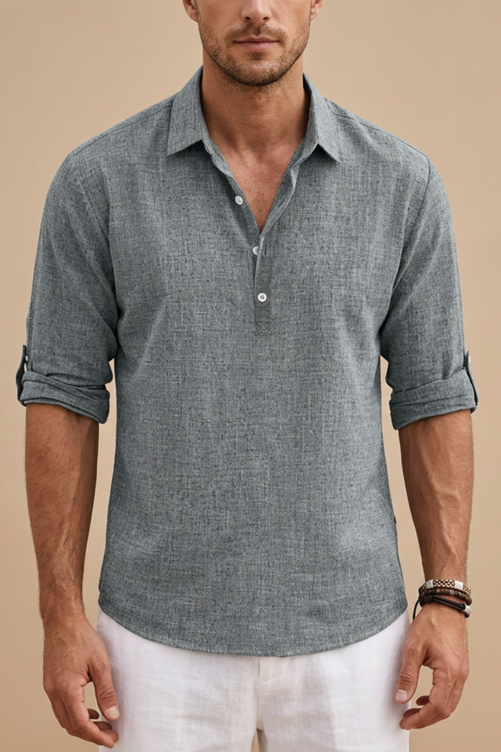 Polo de lino para hombre — ajuste regular manga corta — casual