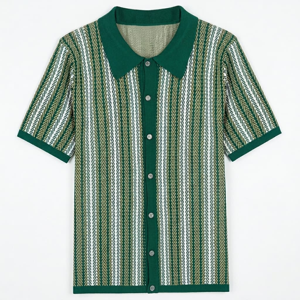 Polo de punto hombre — rayas verticales — estilo casual vacaciones