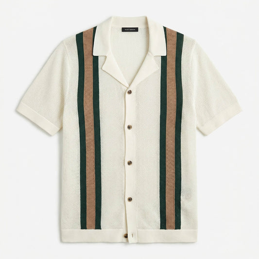 Polo de punto hombre — rayas verticales — ropa de playa y vacaciones