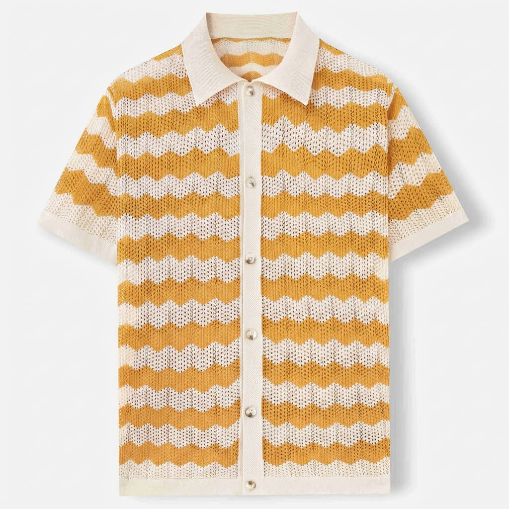 Polo de punto hombre — rayas verticales — ropa de playa y vacaciones