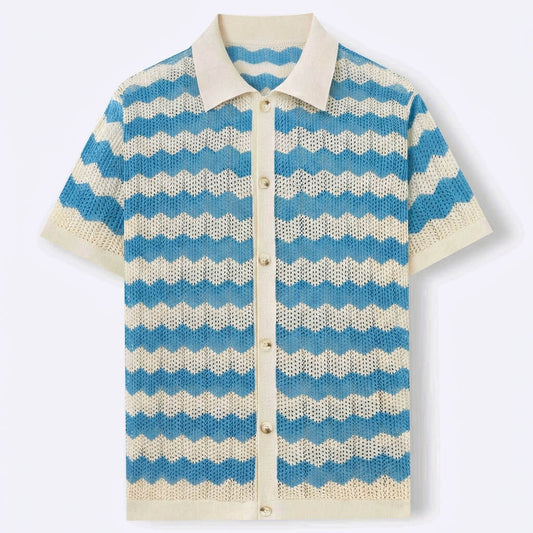 Polo de punto hombre — rayas verticales — ropa de playa y vacaciones