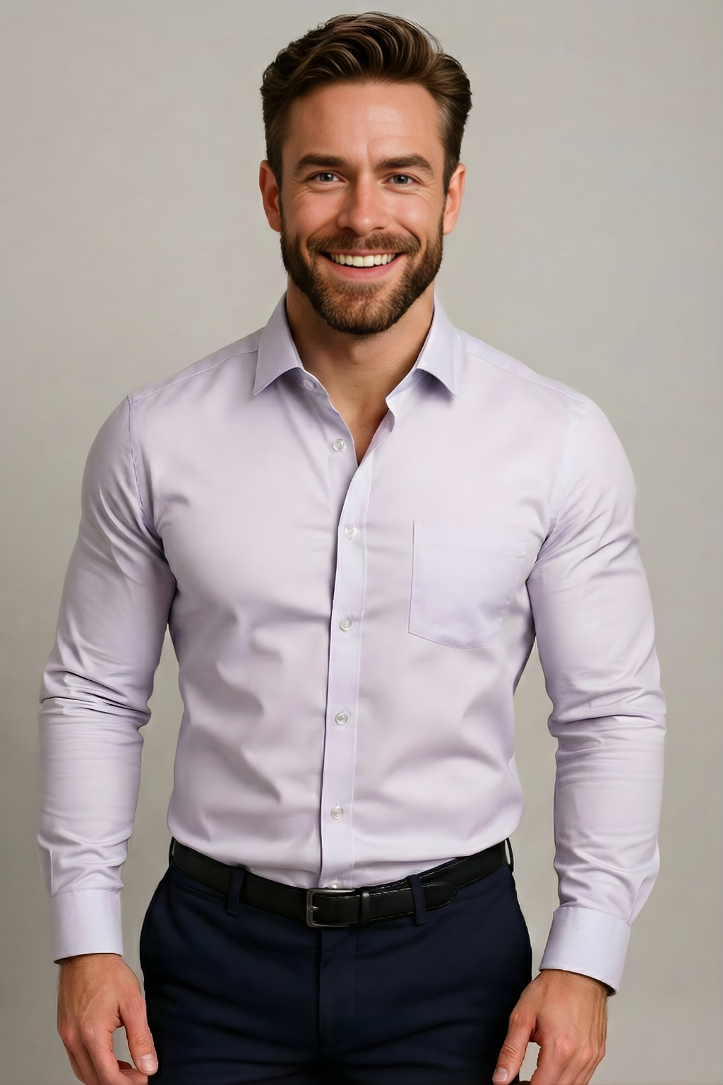 Camisa de manga larga para hombre — corte estructurado sin arrugas — formal