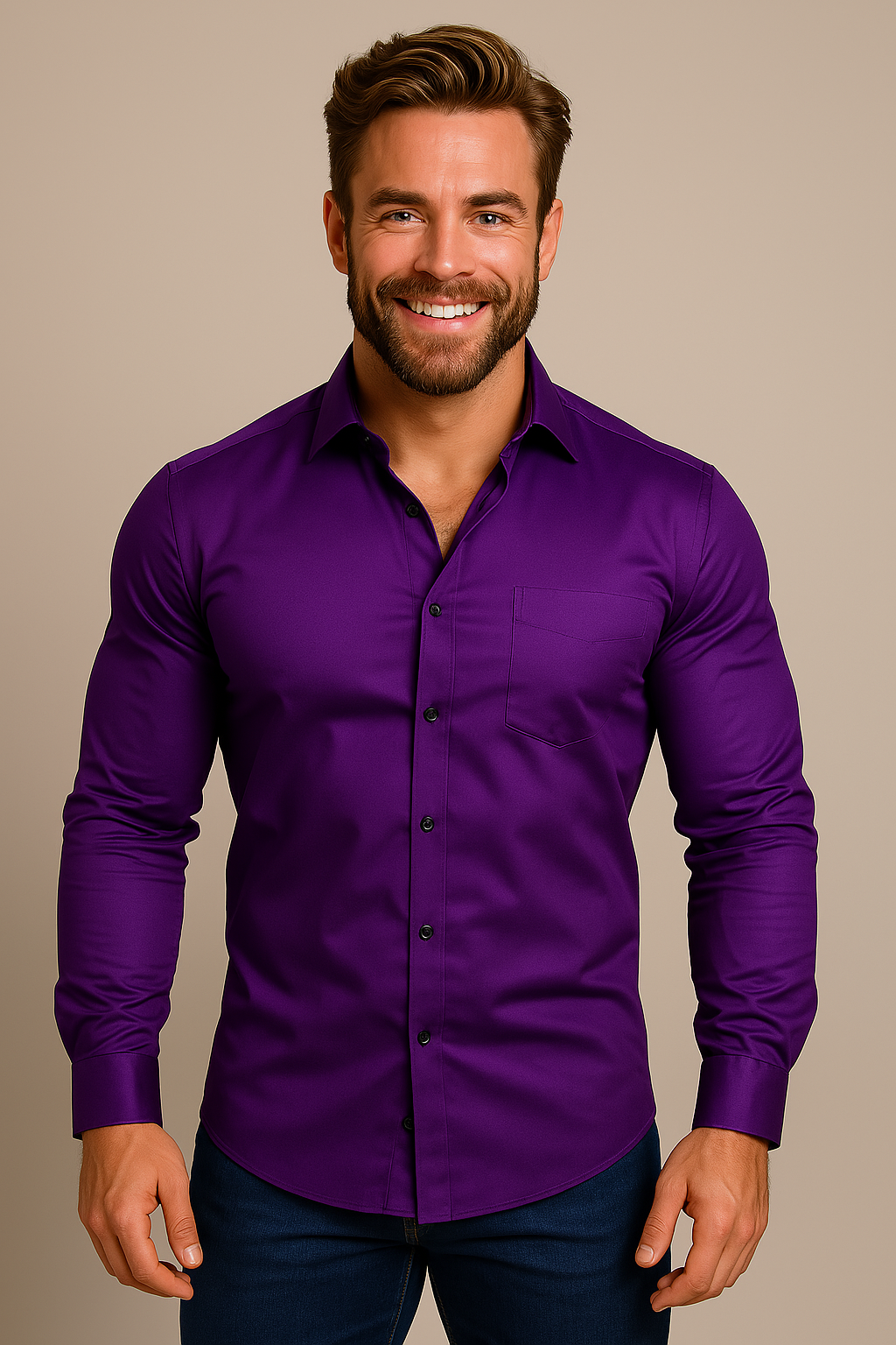 Camisa de manga larga para hombre — corte estructurado sin arrugas — formal