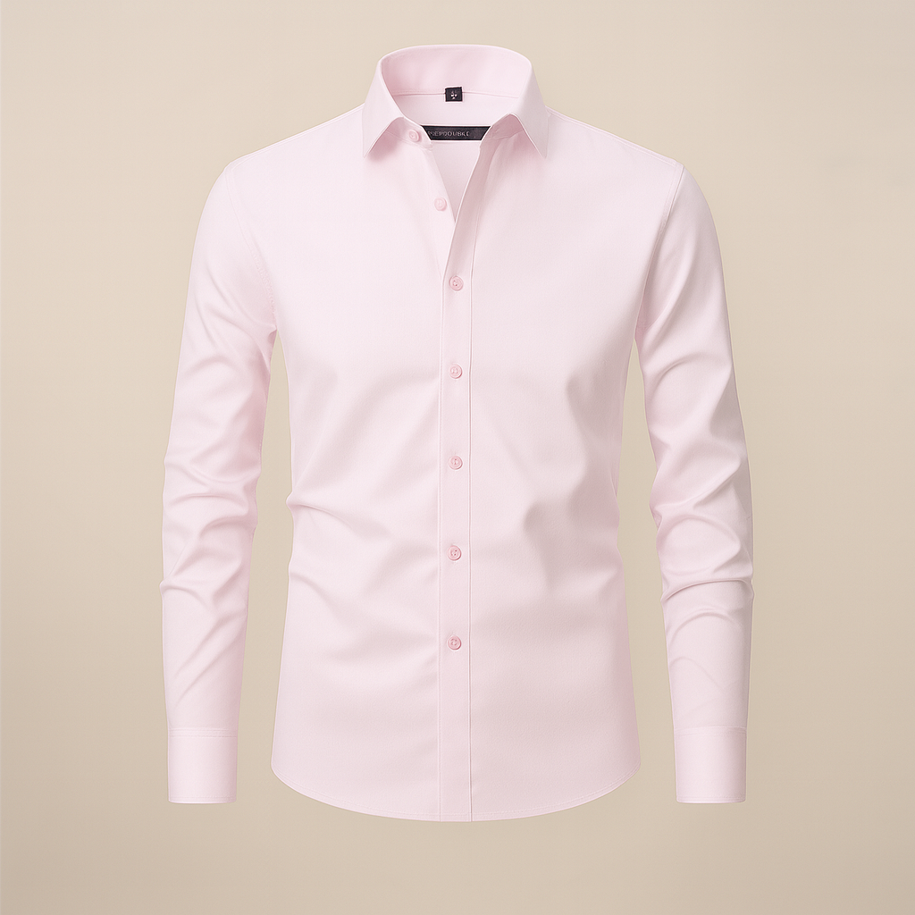 Camisa de manga larga para hombre — corte estructurado sin arrugas — formal
